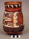 Middle Nasca goblet painted with a dart bodied winged Anthropomorphic Mythical Being