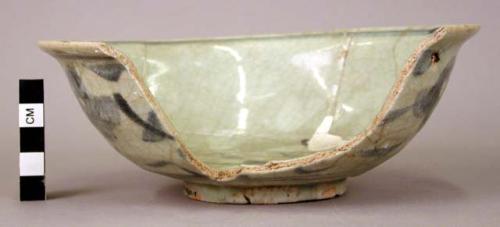 Deep blue & white bowl with flaring rim;