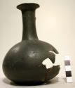 Ceramic jar, partial, straight neck, flaring rim, mended, blackware, w/ sherds