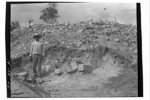 Monjas - S.W. corner E. mound excavation.  Crecencic Dzil
