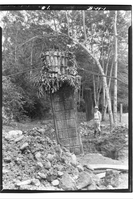 Stela A from West, ready to be straightened