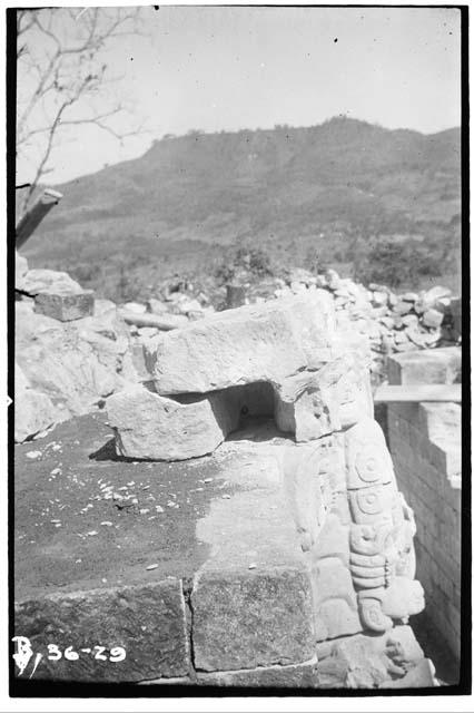 Specialized stone for interior doorway beam, Structure 22 east end