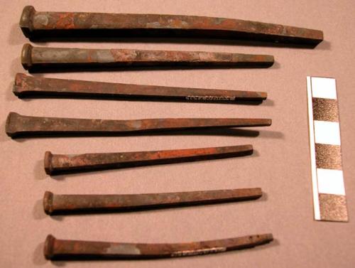 Samples of iron nails used in the construction of the Minnetaken Yacht Club