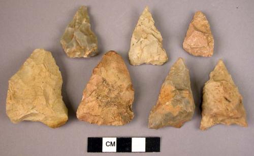 7 crudely worked, unfinished flint arrowheads