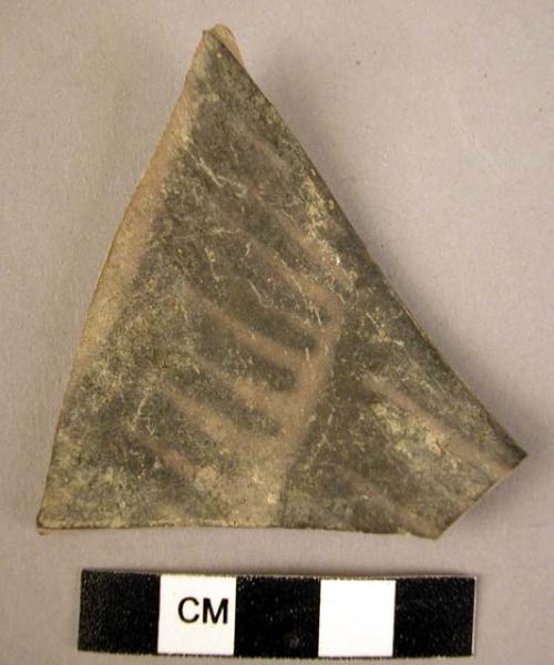 Rim potsherd - gray painted, brown on gray (A5c)