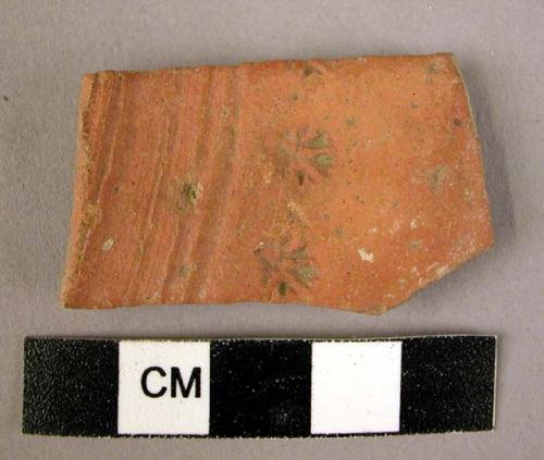 Potsherd - red-brown, incised, stamped?