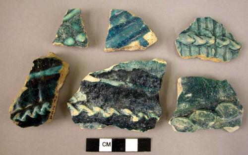 10 potsherds - imported peacock-blue green glaze (alkali)