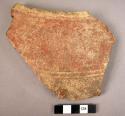 6 potsherds - groove decorated, red ware, shiny red surface