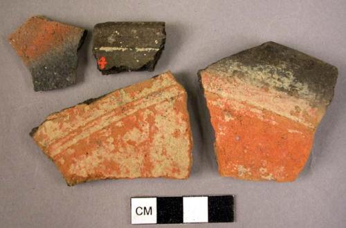 13 potsherds - some badly worn, black topped red ware