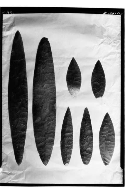 Flint blades from cache beneath Zoomorph B: length of largest 18 3/16 inches