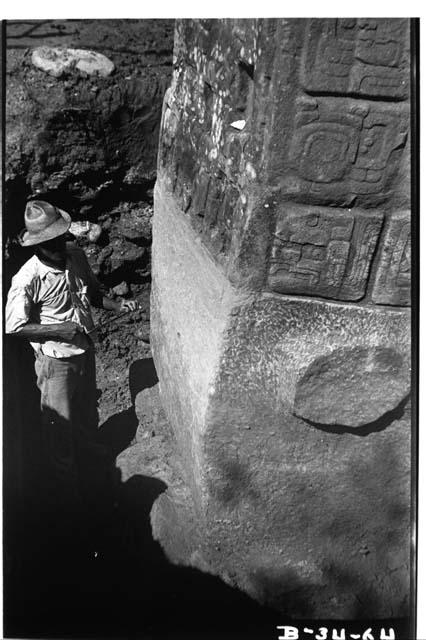 Stela A, excavated, showing the foundation. Southwest corner.