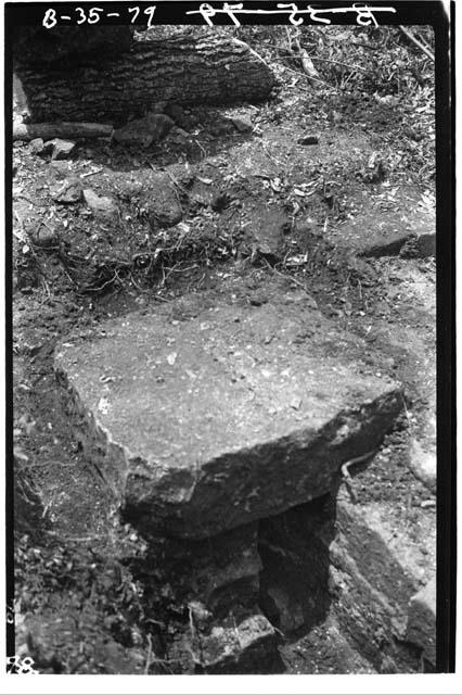 Base of Stela M in place, closing cruciform chamber