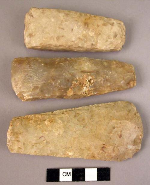 3 partially polished chipped flint gouges - Stage 5A