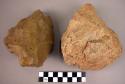 Large, crude biface implements of "hand axe" type - 14 x 13 cms., +