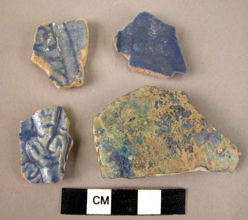 5 potsherds - cobalt blue glaze