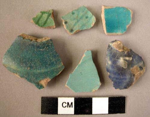 6 potsherds - green and blue glaze