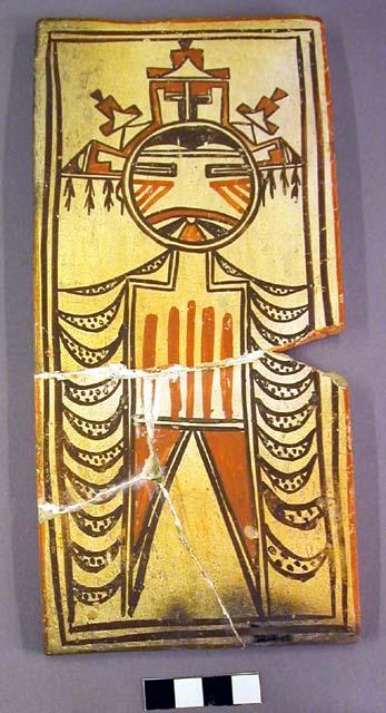 Tile, polacca polychrome style d. kachina & clown design. 24.1 x 11.0 cm.