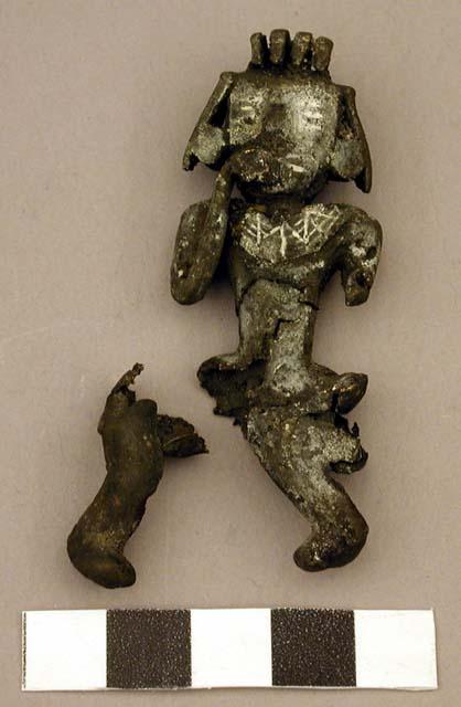 Metal, human figurine, leg separated, some deterioration