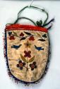 Pouch, made of caribou hide and edged with silk. Blue silk lining, embroidered