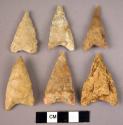 6 elongated flint arrowheads with concave base