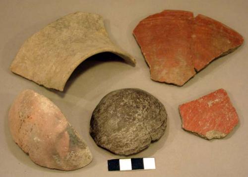 Ceramic rim and body sherds, red slip, undecorated