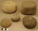 Stone, ground stone implements, rubbing stones, various sizes, micaceaous