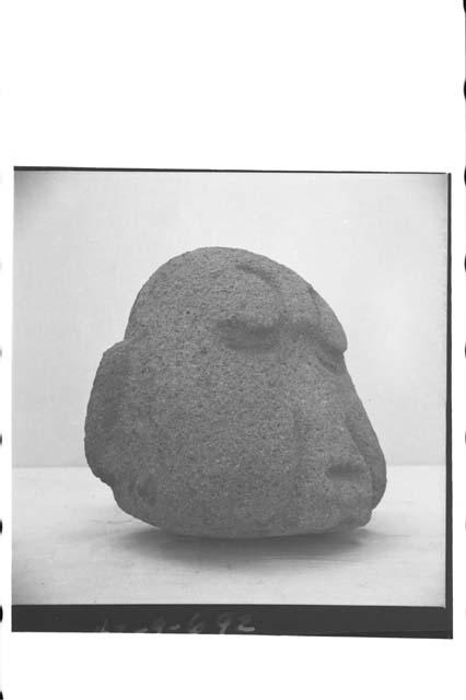 Mound B, Tomb V- stone head, Cat#B18, fornt 3/4 and side view