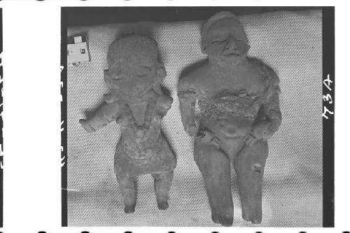 Two Solid Pottery Female Figurines