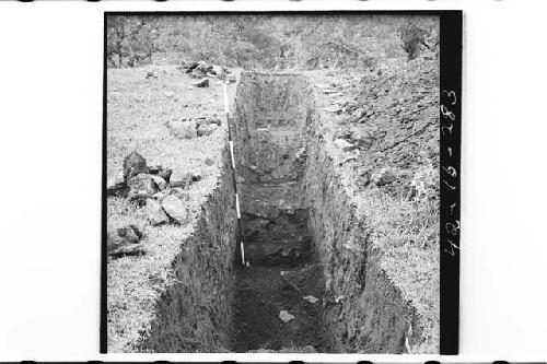 Trench into north side of south boundary wall of Plaza-platform.