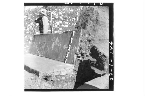 Man standing on south wall of pyramid