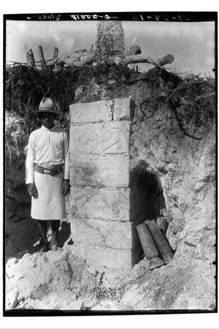 Cache of jars against column 7 at Temple of Warriors