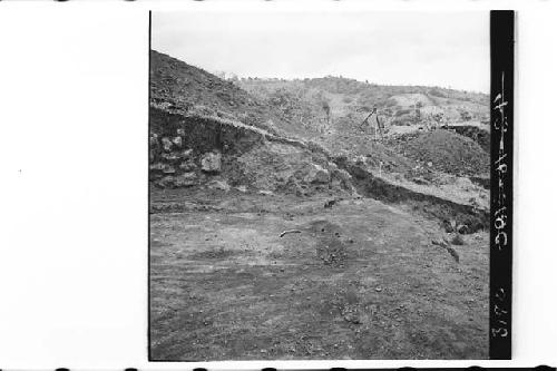 Panorama of north wall of west block-porch and at left, late terraces