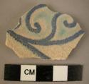 Potsherd - dark and light blue on tan glaze