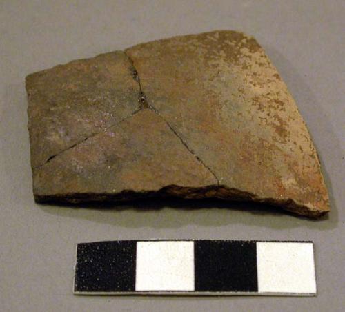 Ceramic body sherd, undecorated redware, mended