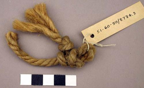 Ropes, knotted and looped section of twined rope
