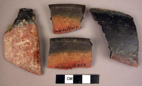 15 potsherds - shiny black and red surface outside, shiny black inside