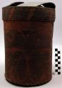 Cylindrical birch bark box with cover--curvilinear design