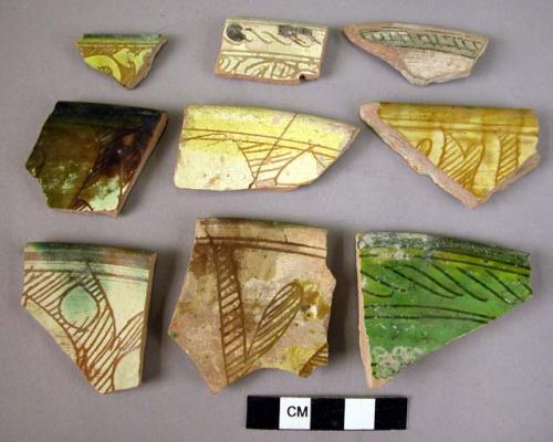 13 rim potsherds - Persian Sgraffito