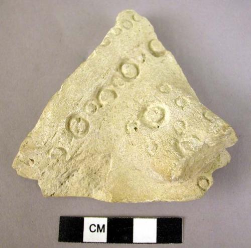 Pottery handle sherd - buff, incised, punctate