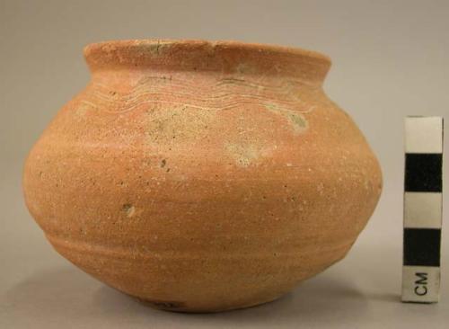 Pottery jar -red-brown, incised