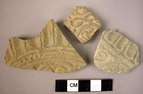 3 potsherds - molded