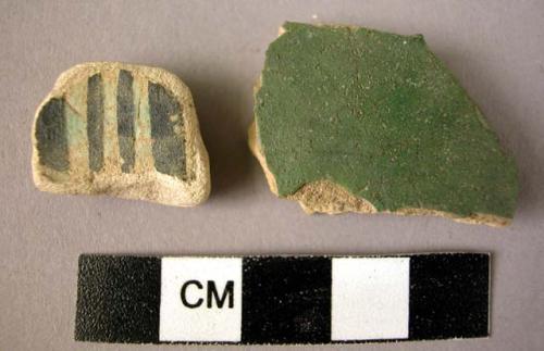 2 potsherds - green glaze