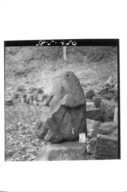 Left profile of stone human torso