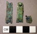 Metal, personal, ornament fragments, sheet of bronze with rivets