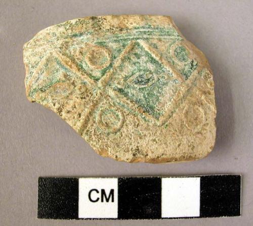 Rim potsherd - "Samana", relief, green glaze probably lead