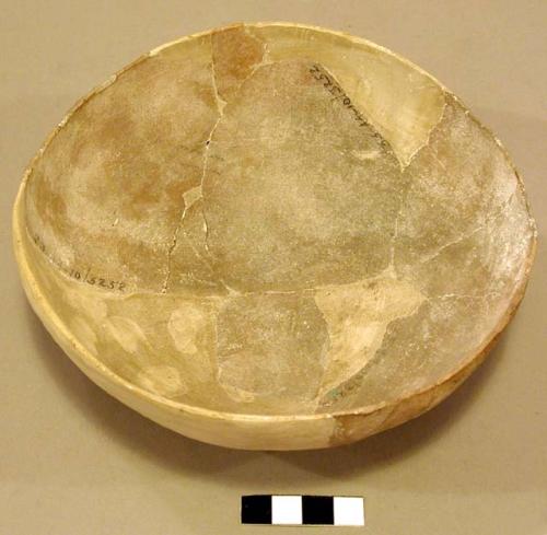 Ceramic bowl, complete, undecorated redware, reconstructed