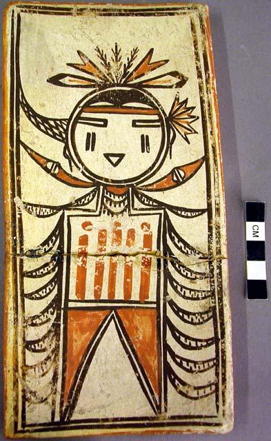 Tile, polacca polychrome style d. kachina & clown design. 22.1 x 11.0 cm.