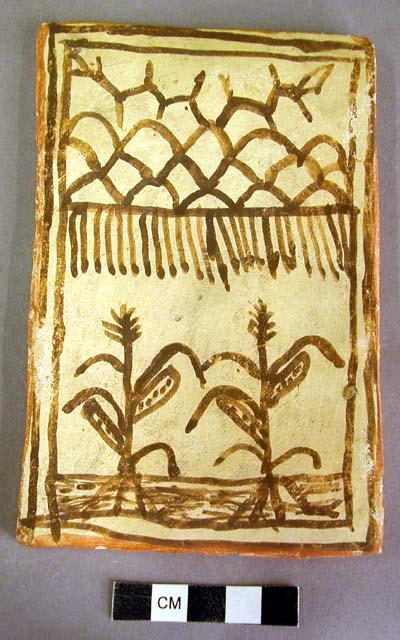 Tile, polacca polychrome style d. plant design. 14.5 x 9.7 cm.