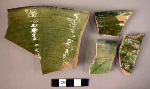 4 rim potsherds - green glaze