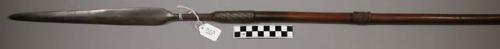 Spear - wood and iron, wire decorated point 14 1/4", shaft 35 1/2"